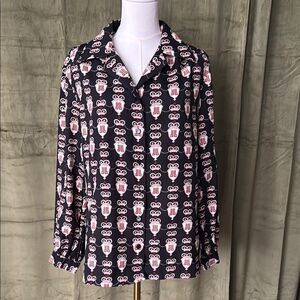 Lanvin vintage navy crown and shield JL logo silk blouse, M